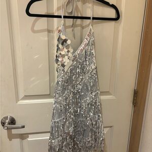 12th Tribe Silver Sequin Mini Dress
